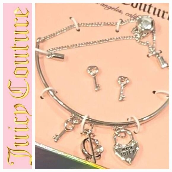 Juicy Couture Choose Juicy Lock & Key Charm Lariat Bracelet & Earring Set - Picture 1 of 10